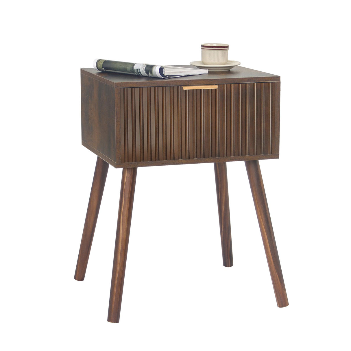 Mid Century Modern Nightstand, Small End Tables Living Room, Accent Bedside Table with Drawer for Bedroom and Small Space, Rustic Brown AWASEN