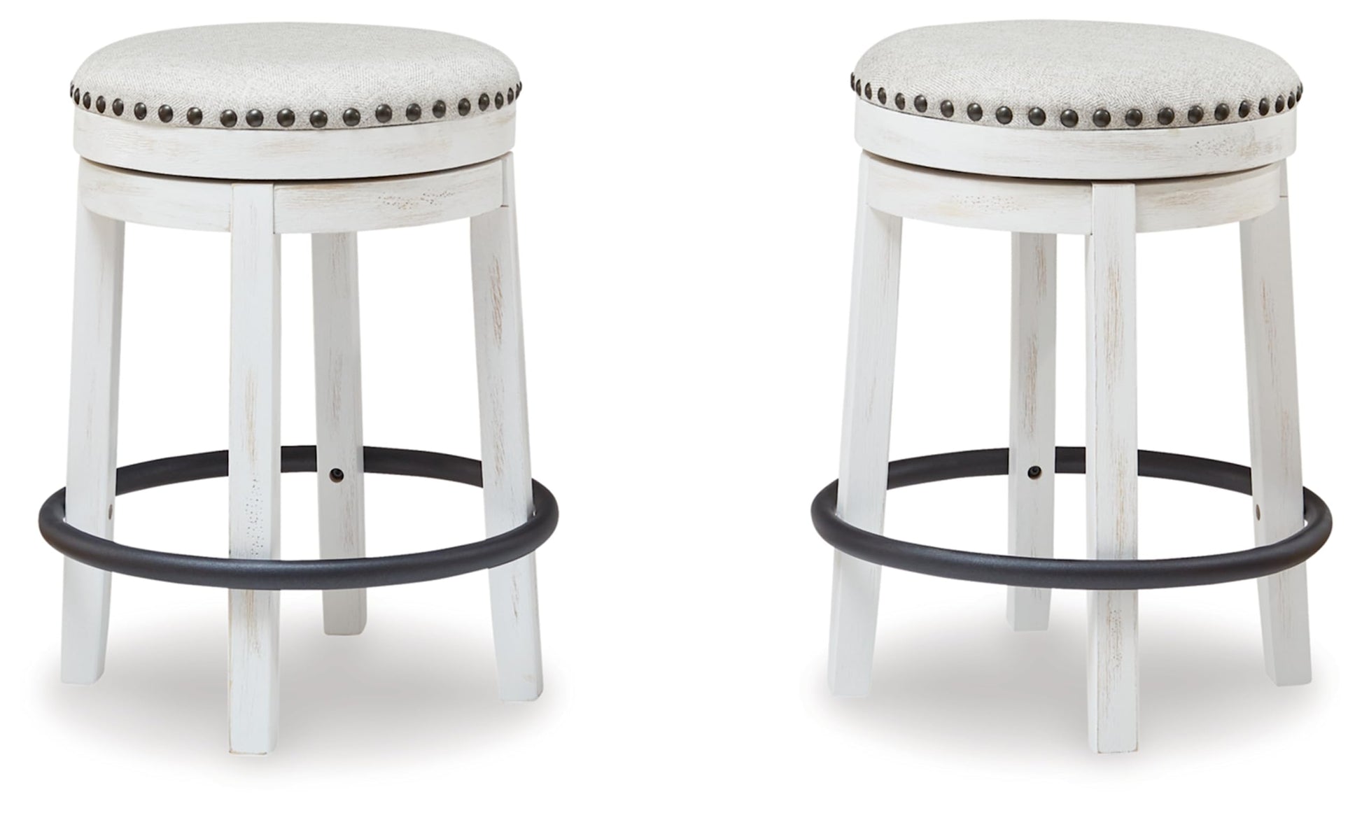 Signature Design by Ashley Valebeck 24" Counter Height Upholstered Swivel Stool, White & Black - WoodArtSupply