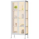 Polup Display Cabinet with 3 Color LED Lights and Tempered Glass, 66 Inch Tall Curio Cabinet with 3 Side Glass, White Display Case for Collectibles, Metal Cabinet for Living Room - Assemble Required Polup
