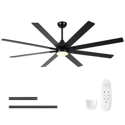 Sevenine 72 Inch Ceiling Fan With Lights and Remote,8 Black Wood Blades,Large Ceiling Fan with 6 Speed Reverse DC Motor,3 Color Dimmable LED, Downrod For Indoor Great Rooms Living Room Patio Farmhouse