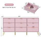 Anbuy 9 Drawer Dresser and Night stand Sets for Bedroom, Two Drawers Nightstand Set of 2 & 9 Drawer Dresser Combo 3 Pieces (Pink) Anbuy