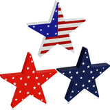 Youyole 3 Pieces Independence Day Wooden Star Blocks Patriotic Wood Star Standing Blocks 4th of July Tabletop Decor for American Festival Celebration Home Decor (American Flag Prints Series) Youyole