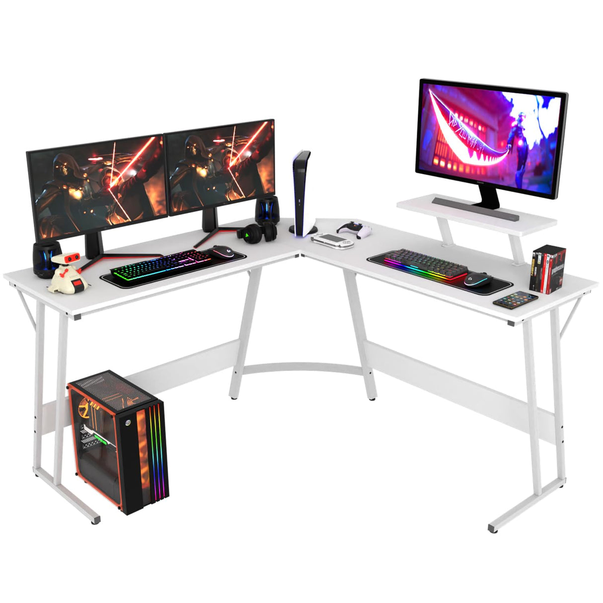 PayLessHere L Shaped Desk Corner Gaming Desk Computer Desk with Large Desktop Studying and Working and Gaming for Home and Work Place,White PayLessHere
