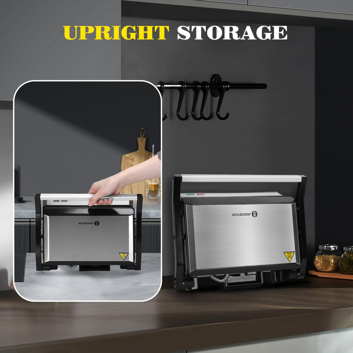 Aigostar Panini Press, 1200W Sandwich Maker and Electric Indoor Grill with Ceramic Non-Stick Coated Plates, Opens 180°to Fit Any Size of Food, Stainless Steel Surface & Removable Drip Tray, Silver Aigostar