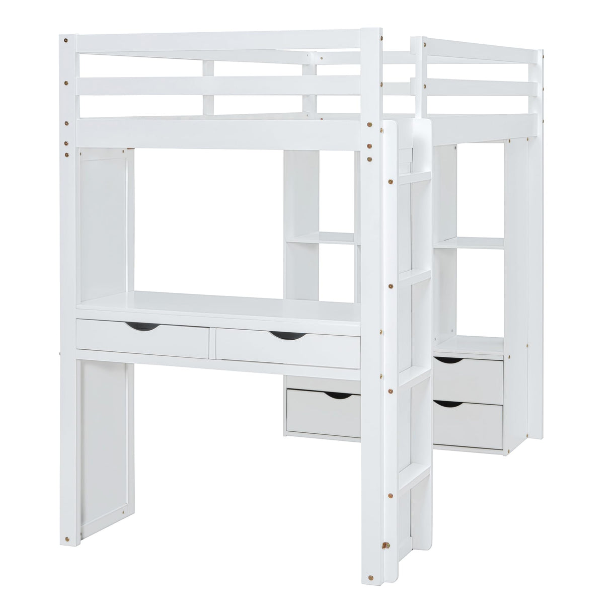 Bellemave Twin Size Loft Bed with Desk and LED Light - Stylish Wooden Frame with Storage for Kids and Adults, White Bellemave