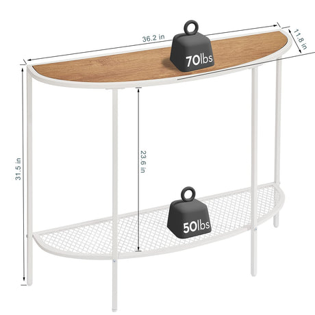 SAYGOER 2-Tier Half Moon Console Table with Storage Shelves in Oak White for Entryway, Living Room, and Office SAYGOER