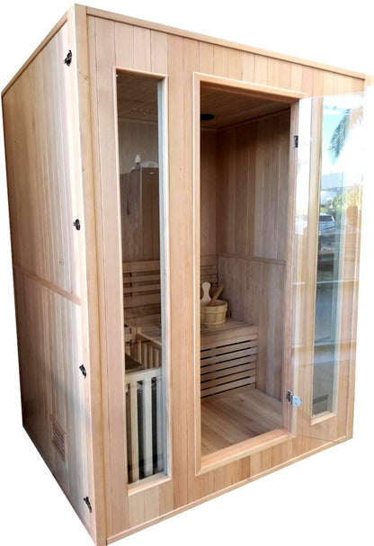 Canadian Hemlock Wood Traditional Swedish 60" 2 or 3 Person Indoor Sauna Spa, with 6KW Wet or Dry Heater, Advanced Control Panel, Rocks, and Water Bucket