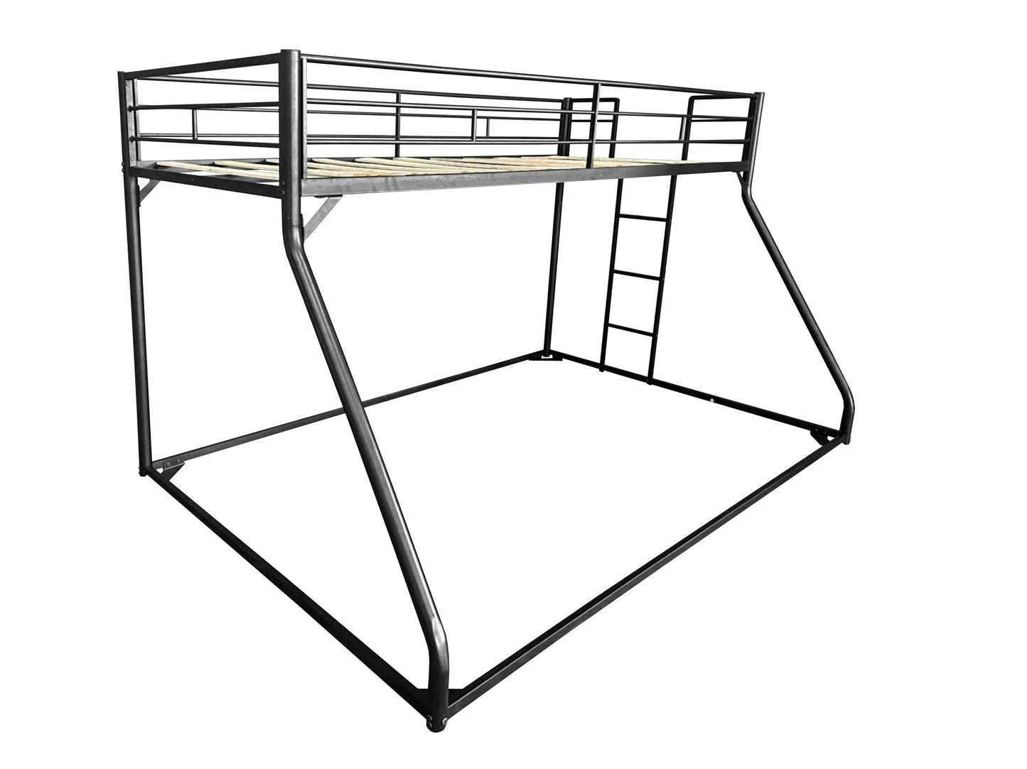 UOCFYK Full XL Over Queen Bunk Bed for Teens and Adults, Heavy-Duty Metal Bunk Bed Frame with Full Length Guardrail and Ladder, Noise Reduced & No Box Spring Needed, Black