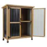 Outdoor Storage Cabinet, Small Wood & Metal Storage Shed with Lockable Doors & Adjustable Shelves, Vertical Outdoor Cabinets for Patio Backyard,Garden Tool Shed and Accessories, Brown Magazoopet
