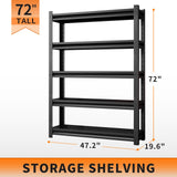 72" H Adjustable Garage Shelving 2500LBS Storage Shelves 5-Tier Heavy Duty Metal Shelves Utility Industrial Shelves Rack for Garage Warehouse Pantry Basement,Black (19.6" D×47.2" W×72" H) Guomao