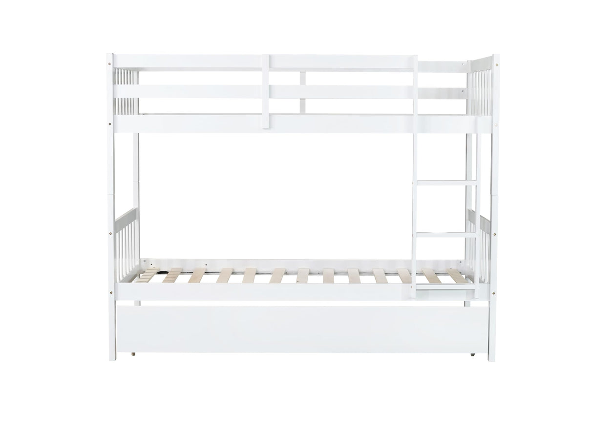 Bellemave Twin Over Twin Bunk Bed with Trundle,Convertible Bunk Beds with Ladder & Safety Guardrails,Twin Size Bunk Beds for Kids Girls Boys,White Bellemave