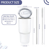 YOUKE OLA 8 Pack Sublimation Tumbler Blank White Bulk Stainless Steel Double Wall Vacuum Insulated Coffee Travel Tumbler Car Cups with Straws, 30oz YOUKE OLA