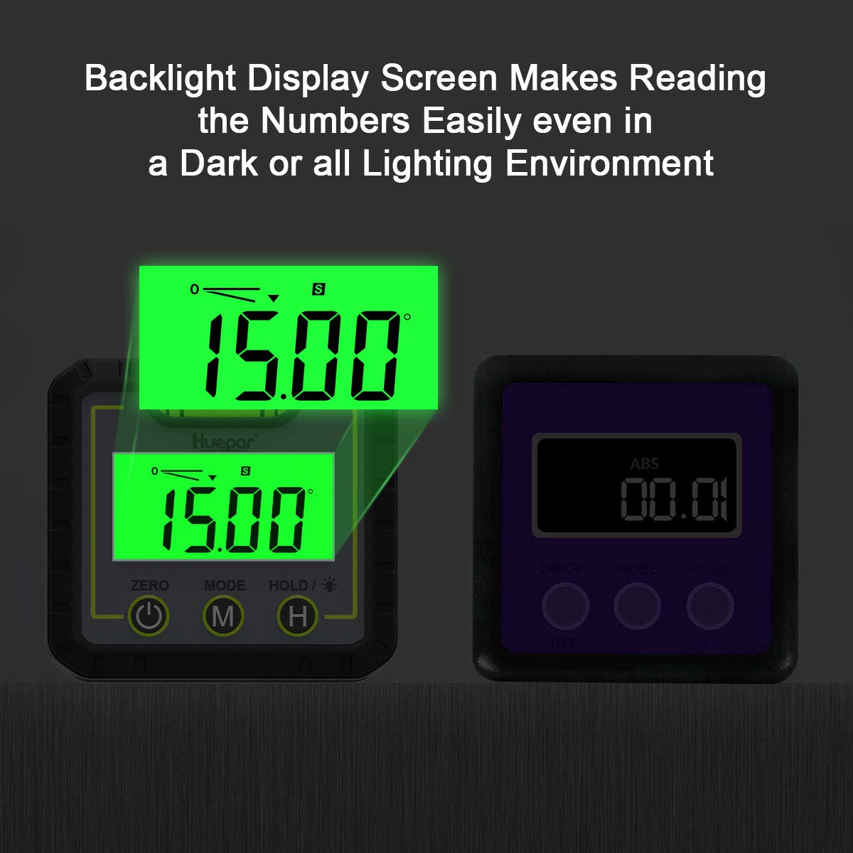 Huepar Digital Level Angle Gauge Mini Angle Finder Level Box with V-Groove Magnetic Base&Backlight LCD Bevel Gauge Inclinometer for Carpentry,Building, Automobile, Masonry -0-360°Fast Measurement AG01 Huepar