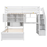 HRJHLucky Twin Over Twin Loft Bed with Built-in Desk and Staircase, White Pine Wood+MDF Bunk Bed with Storage Compartments and Shelves for Children, Teens, Adults HRJHLucky