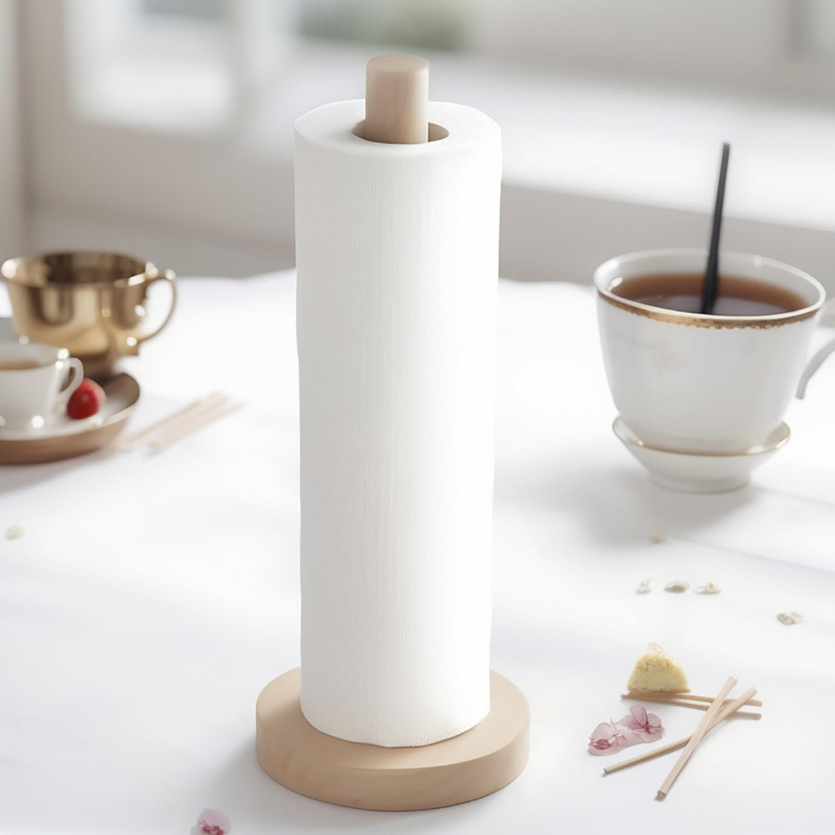 KitchLife Wooden Paper Towel Holder Countertop - Solid Beechwood Paper Towel Dispenser Stand with Anti-Skid Base KitchLife