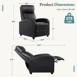 Smug Recliner Chair for Living Room, Leather Home Theater Seating with Lumbar Support with Adjustable Backrest and Footrest, Modern Living Room Furniture with Padded Seat Backrest, Black SMUG