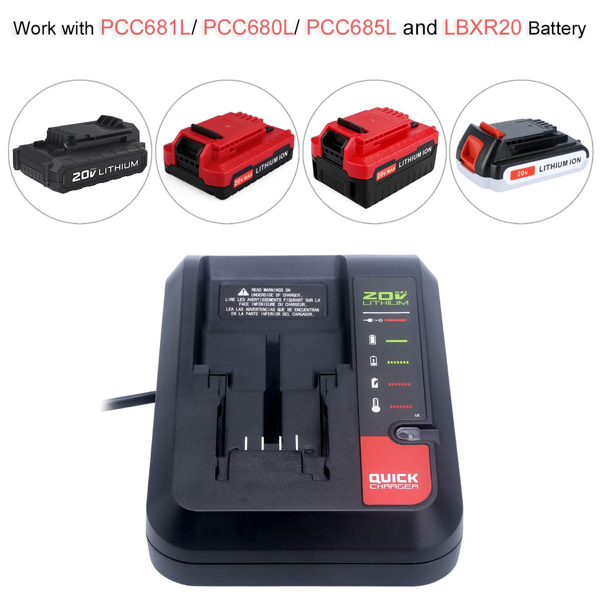 Biswaye 20V Rapid Charger Compatible with Black&Decker 20V Battery and Compatible with Porter-Cable 20V Battery LBXR20 LBXR2520 LBXR2020 PCC681L PCC682L PCC685L PCC692L 20V Power Tool Battery Charger Biswaye