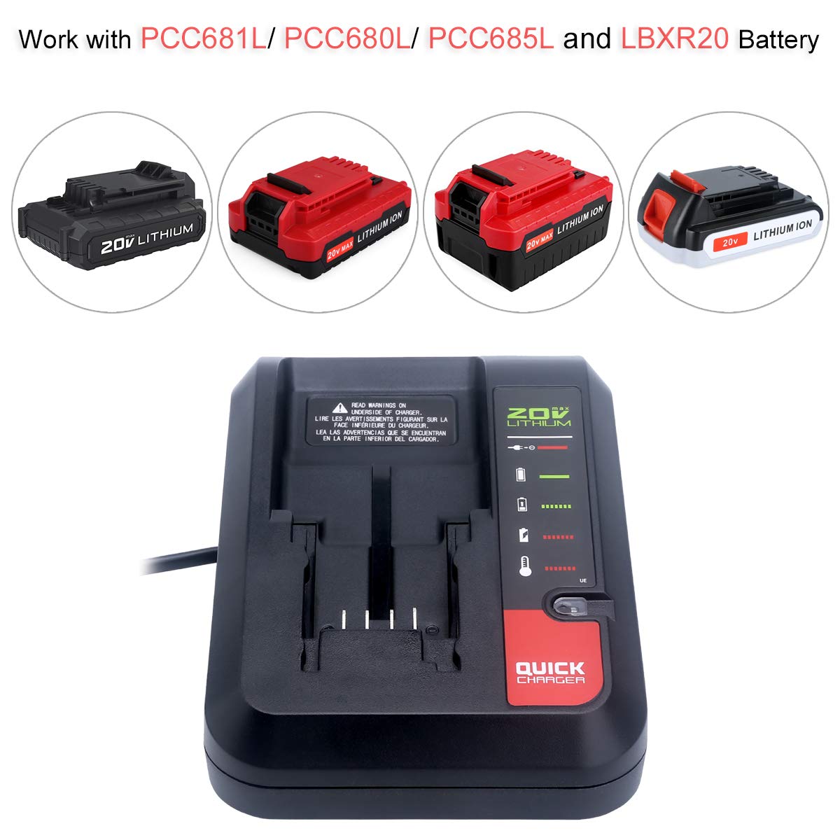 Biswaye 20V Rapid Charger Compatible with Black&Decker 20V Battery and Compatible with Porter-Cable 20V Battery LBXR20 LBXR2520 LBXR2020 PCC681L PCC682L PCC685L PCC692L 20V Power Tool Battery - WoodArtSupply