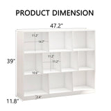 NewBeth Wooden 10 Cube Book Shelf with Base,3 Tier Freestanding Horizontal Bookshelf, Open Bookcase Cube Shelf Storage Organizer for Bedroom, Living Room, Office, Study Room, White NewBeth
