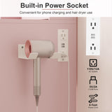 LIKIMIO Makeup Vanity Desk with Mirror and Lights, Pink Makeup Vanity Table Set with Stool Drawers, Power Socket, Dressing Table with 3 Lighting Colors, Vanities for Bedrooms LIKIMIO