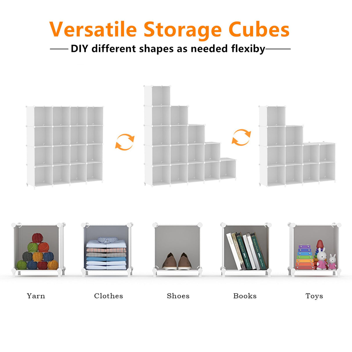 AWTATOS Cube Storage Organizer, 16 Cube Closet Organizer, Stackable Storage Cube Shelves, DIY Portable Closet Clothes Organizer Shelving for Bedroom, Closet, Wardrobe, Bathroom, White AWTATOS