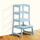 Kitchen Step Stool for Toddlers with Non-Slip Mat, WOOD CITY Wooden Kids Montessori Learning Stool Tower, Toddler Standing Tower Helper for Kitchen Counter and Bathroom Sink(Grey-Blue) WOOD CITY