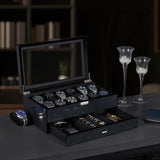 BEWISHOME Watch Case for Men with Drawer Glossy Watch Box Organizer Glass Lid and Paint Surface Men’s Jewelry Organizer 12 Slot Watch Holder Display Case Men Gifts SSH02A BEWISHOME