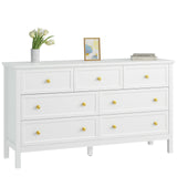 CARPETNAL White Dresser for Bedroom, 7 Drawer Dresser with Wide Drawers and Gold Metal Handles, 55" White and Gold Dresser TV Stand, Modern Dressers & Chests of Drawers for Hallyway, Entryway. CARPETNAL