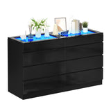 YITAHOME 8 Drawer Dresser with LED, Black Dresser, Modern 8 Chest of Drawers with Deep Drawers Glass Top High Gloss Surface, Storage Organizer Cabinet for Living Room YITAHOME