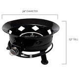 Flame King Smokeless Propane Fire Pit, 24-inch Portable Firebowl, 58K BTU with Self Igniter, Cover, & Carry Straps for RV, Camping, & Outdoor Living Flame King