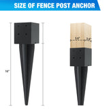 POSTYBAY 2 Pcs 4"x4" Fence Post Anchor Ground Spike 16"(Actual 3.6"x3.6") Heavy Duty Metal Fence Post Anchor with Black Powder-Coated for Deck,Fence,Porch,Railing,Mailbox POSTYBAY