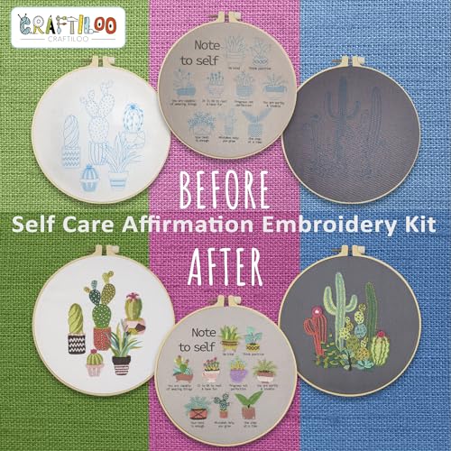 CRAFTILOO Embroidery Kits for Adults Hand Embroidery kit for Beginners with Stamped Embroidery Patterns Starter Embroidery Kit. Needlepoint kit Cross Stitch kit for Teens& Adults Cactus