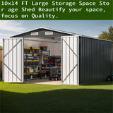 10x14 FT Outdoor Storage Shed with Reinforced Frame, Lockable Tool Shed for Backyard and Garden, All-Weather Metal Structure in Grey (Grey, 10x14 FT) Generic