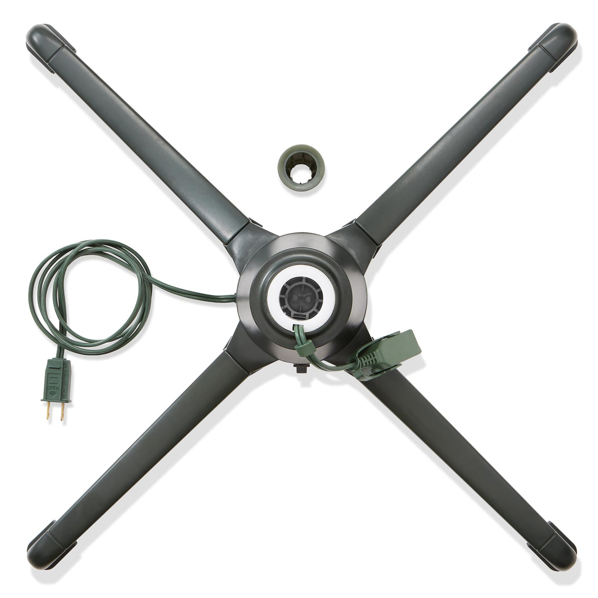 Casafield 360-Degree Rotating Christmas Tree Stand - Adjustable Revolving Base for Up to 7.5 FT Artificial Tree with 3 Built-in Electrical Outlets, Green Casafield