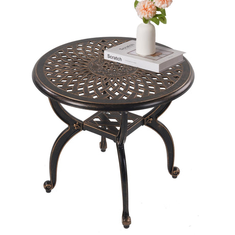 WILOUNGE Cast Aluminum Outdoor Side Table,Small Patio Table,Outdoor Coffee Tables for Patio,Garden,Balcony, for All Weather (Copper, Round) WILOUNGE