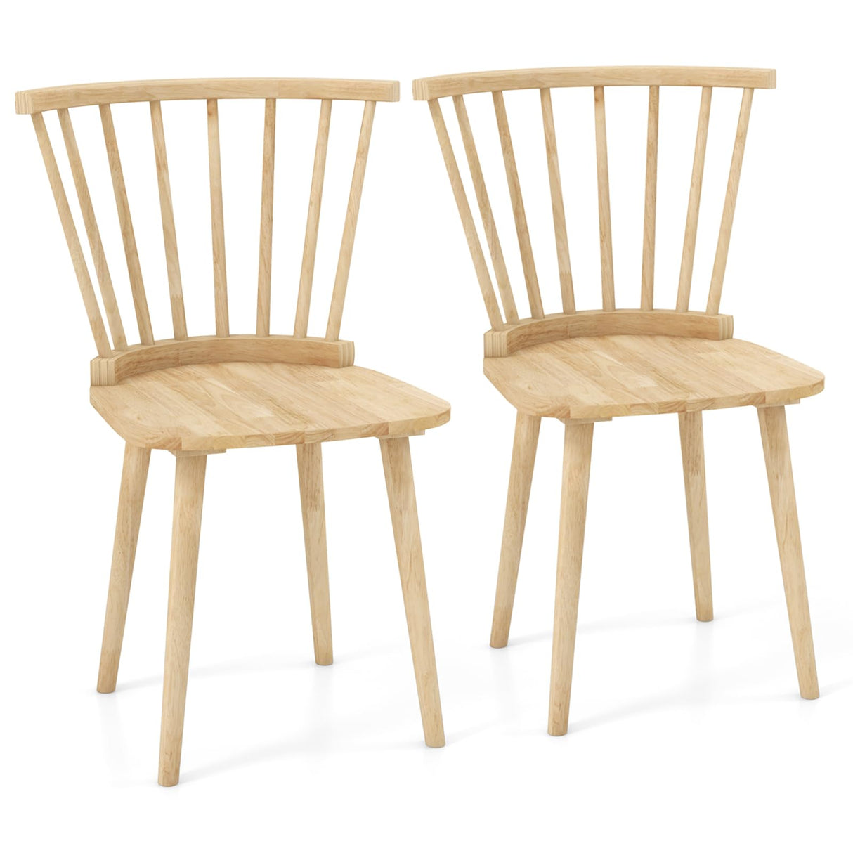 Giantex Wood Dining Chairs Set of 2, Windsor Dining Chairs, American Country Kitchen Chairs w/Rubber Wood Frame & High Spindle Back, Farmhouse Armless Side Chairs for Home Living Room, Natural Giantex