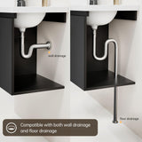 phiestina Pre-Assembled 16 Inch Black Floating Bathroom Vanity for Small Space, Wall-Mounted Small Cabinet with Single Hole Ceramic Sink,Soft-Close Door, No Faucet,BV04-16-PUREBLACK phiestina