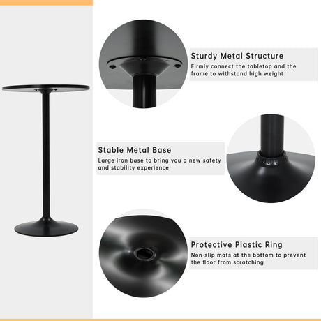 Round Bar Table 2 Set 40" Height Modern Pub Table with Solid Top and Sturdy Metal Base, High Top Table for Kitchen, Dining Room, Bistro, Cocktail, Black Dopinmin