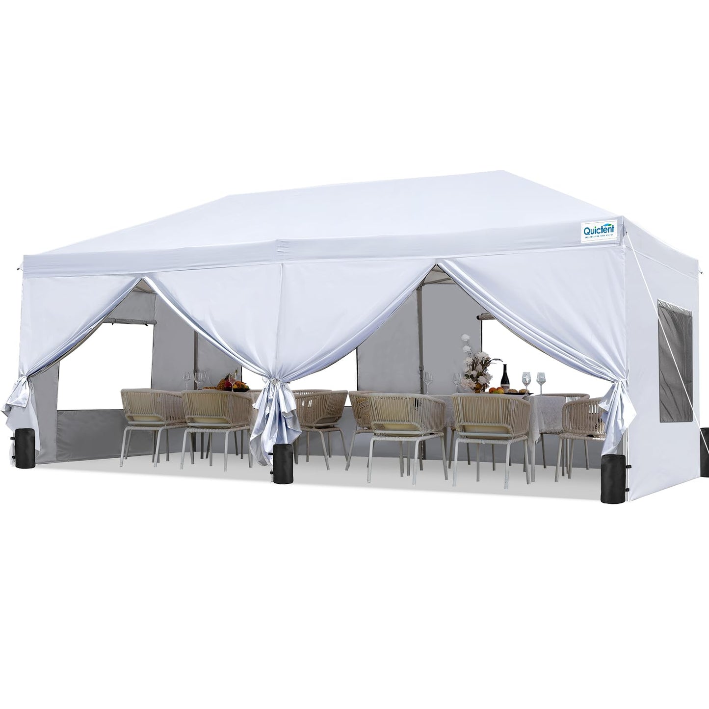 Quictent 10x20ft Pop up Canopy Tent Party Tent Outdoor Event Gazebo Waterproof with Roller Bag and 6 Sidewalls