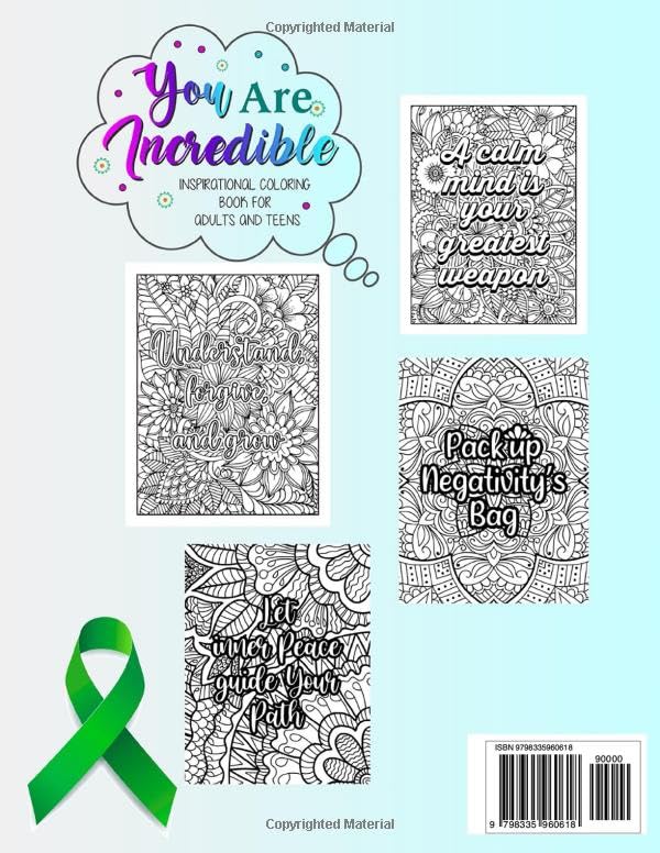 You Are Incredible: Inspirational Coloring Book For Adults And Teens With Motivational Phrases To Enhance Positive Thinking For Stress Relief and Relaxation WoodArtSupply