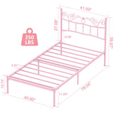 Merronix Twin Bed Frames with Headboard, Elegant Metal Pink Bed Frame for Kids Girls, Modern Heavy Duty Twin Size Platform Bed - No Box Spring Needed, 11.2 Inches Height Underneath Storage Merronix