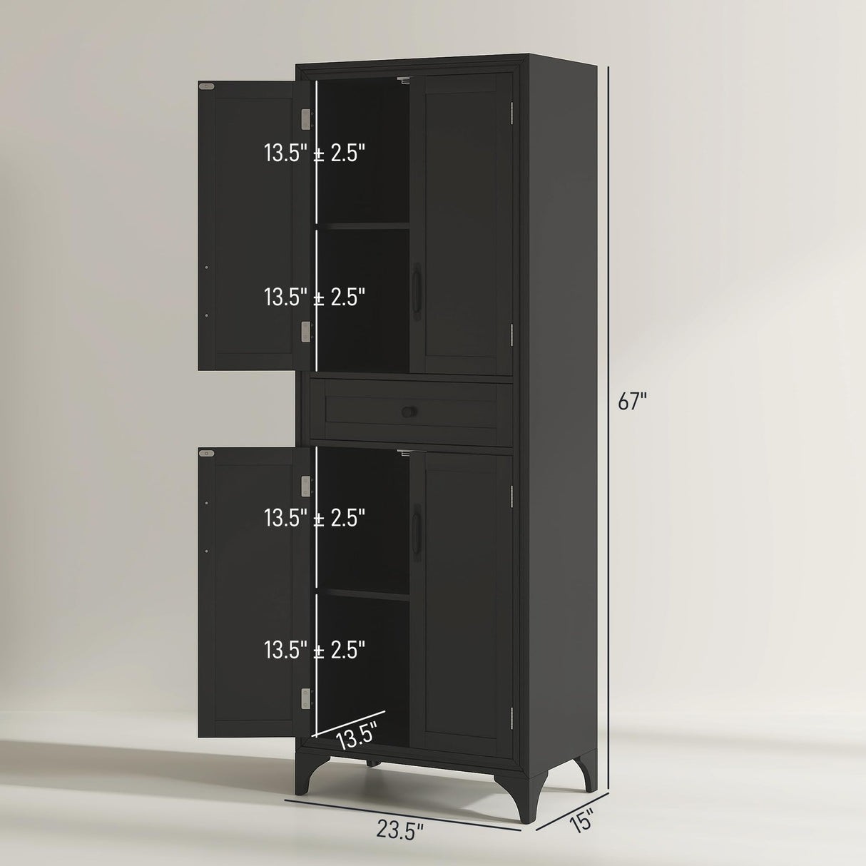 HOMCOM 67" Tall Freestanding Kitchen Pantry Cabinet, 4-Door Storage Cabinet with Drawer and Adjustable Shelves for Dining Room, Black HOMCOM