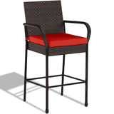 Sundale Outdoor Wicker Bar Stool Set of 4, Patio Counter Height Pub Chair with Arms, High Top Rattan Barstool, Cushion Red, All-Weather Outdoor Rattan Furniture - Steel, Brown Sundale Outdoor
