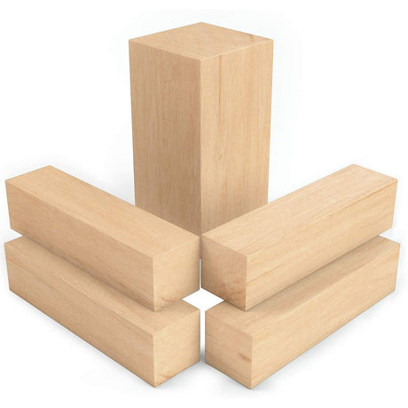 5 Pcs Basswood Carving Block, Natural Soft Wood Carving Block, 2 Sizes Portable Unfinished Wood Block, Carving Whittling Art Supplies for Beginner Expert DIY Wood Craft Fyrome