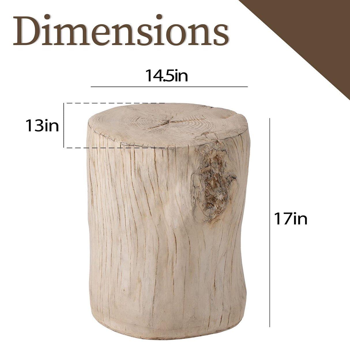 COSIEST Outdoor Antique Beige Side Table Faux Wood, Hand-Painted Wood Stump Stool, Ottomans, Plant Stand, Deck or Garden COSIEST