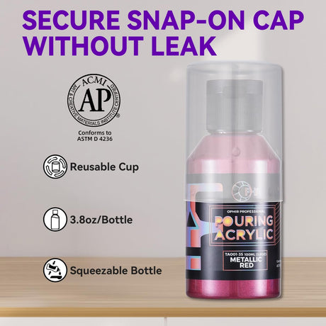 OPHIR Metallic Pouring Paint Set, 8 Metallic Colors, 2 Black, 2 White Colors, Pre-Mixed Paint Pouring Supplies, Ready to Pour Metallic Acrylic Paint for Canvas, Paper, Rocks, Wood,Glass OPHIR