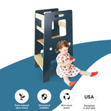 WOOD CITY Kitchen Step Stool - Safe Montessori Standing Tower for Kids with Safety Rail, Height Adjustable Toddler Ideal Helper for Learning New Skills, Anti-Slip Protection for Bathroom - Deep Blue WOOD CITY