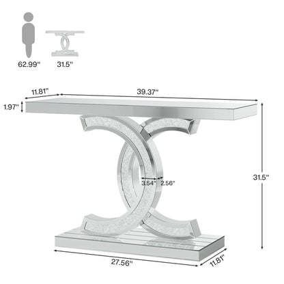 Tribesigns Mirrored Console Table, Modern Silver Entryway Table with Sparkling Crystal Inlays, 39-inch Glass Sofa Table Hallway Table with Mirror Finish for Entrance, Living Room - WoodArtSupply