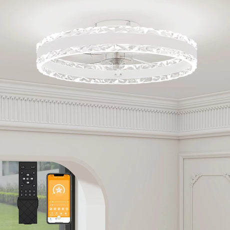 VOLISUN Low Profile Ceiling Fans with Light and Remote, 19.7in Fandelier Ceiling Fan with Light, 3000K-6500K Dimmable Flush Mount LED Ceiling Fan Light, White Modern Ceiling Fan Light for Bedroom VOLISUN