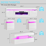 AMERLIFE 5 Piece Modern Living Room Table Set, Includes 80" Fireplace TV Stand, 2-Tier Coffee Table, 2 X Side Tables with Charging Station, LED Media Furniture, White AMERLIFE